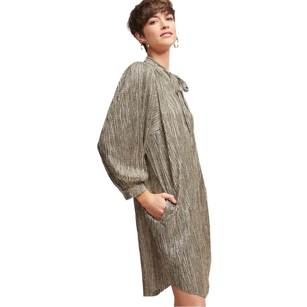 Sabina Musayev Eugene Gold Tied Shimmer Tunic Dress Sz M - Picture 3 of 16